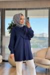 10689 Yakası Şal Parçalı Gömlek Lacivert