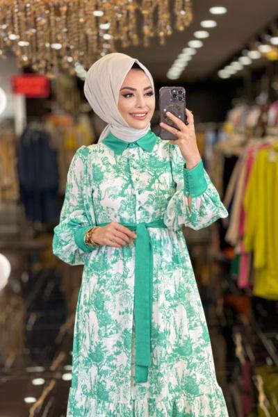 1069 Desenli Eteği Garnili Elbise Benetton