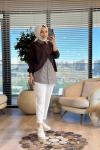 10725 Çizgili Gömlek Üstü Bluzlu Tunik Kahve