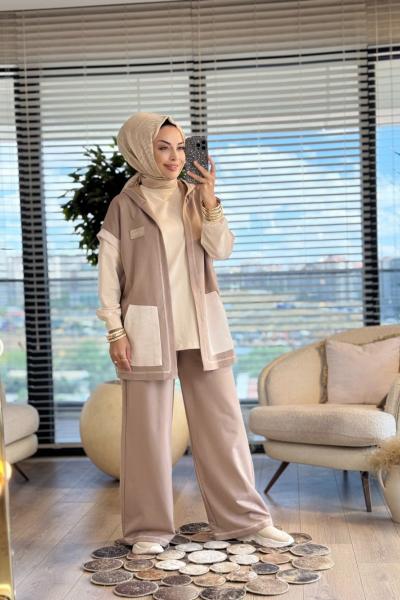 10726 Cebi Ribana Yelekli 3lü Takım Vizon