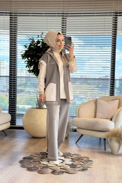 10726 Cebi Ribana Yelekli 3lü Takım Haki