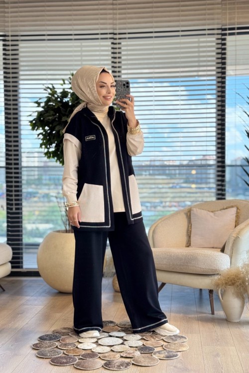 10726 Cebi Ribana Yelekli 3lü Takım Siyah