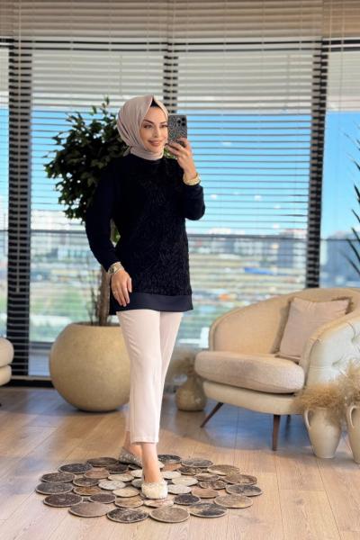 10726 Ön Sutaşlı Tunik Siyah