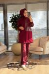 10738 Sağ Taraf Taş Baskılı Ve Derili Tunik Bordo