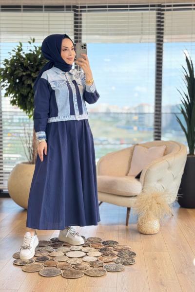 10740 Üst Kot Parçalı Taş Baskılı Takım Lacivert