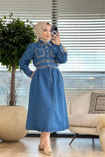 1076 Alice Kot Elbise Mavi