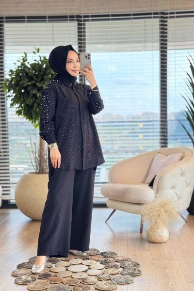 10761 Üst Serpme Taşlı Takım Siyah
