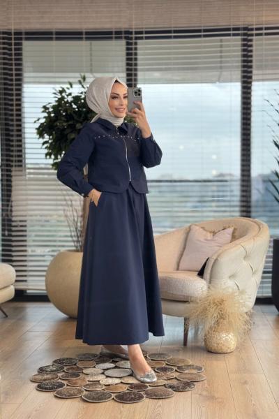 10786 Robası Zımbalı Etekli Takım Lacivert