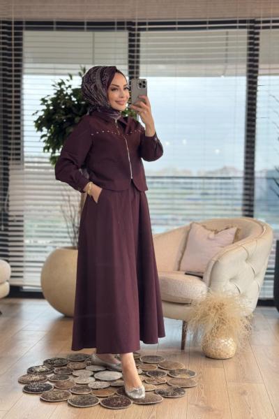 10786 Robası Zımbalı Etekli Takım Mürdüm