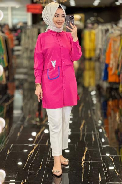 1083 Harf Aksesuarlı Tunik Fuşya