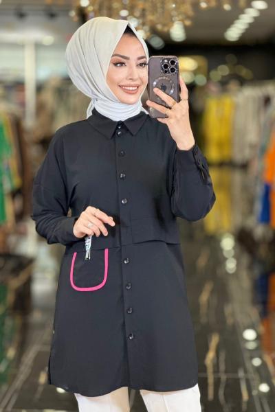 1083 Harf Aksesuarlı Tunik Siyah