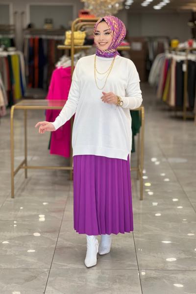 110 Simli Merserize Triko Tunik Ekru