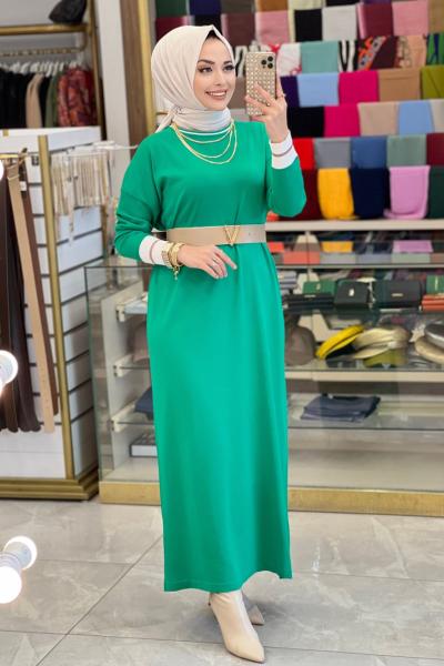 111 Merserize Yaka Ve Kol Simli Triko Elbise Benetton