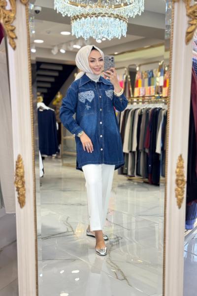 112730 Cebi Taş Detaylı Kot Gömlek Laci