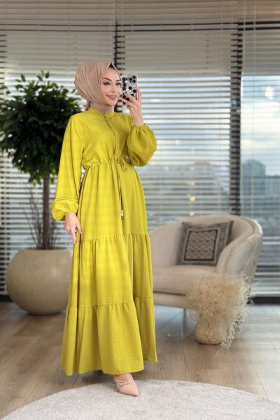 1131 Beli Bağcıklı Elbise Yağ Yeşili