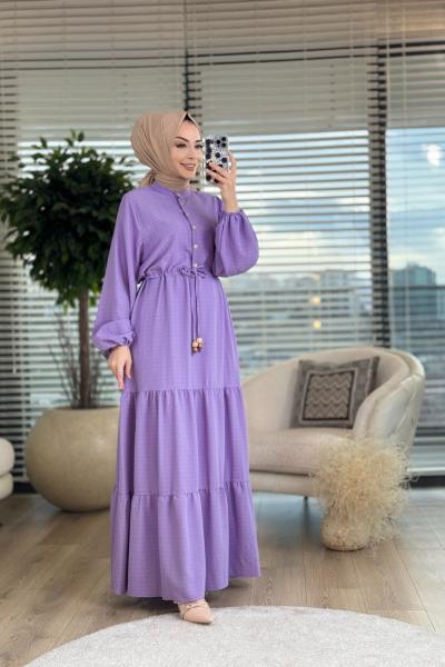 1131 Beli Bağcıklı Elbise Lila