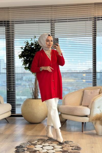 115 Boyuna Fitilli Hırka Kırmızı