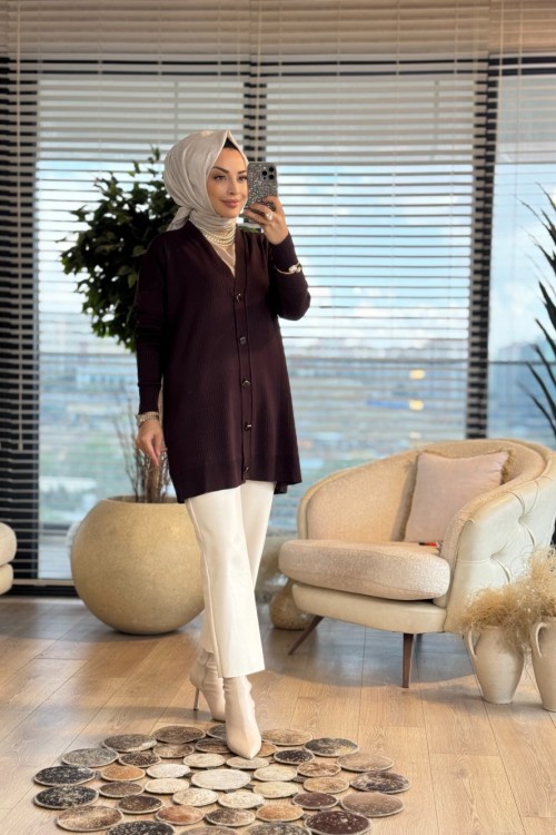 115 Boyuna Fitilli Hırka Kahve