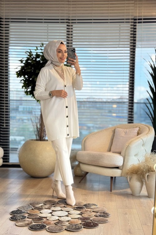 115 Boyuna Fitilli Hırka Ekru