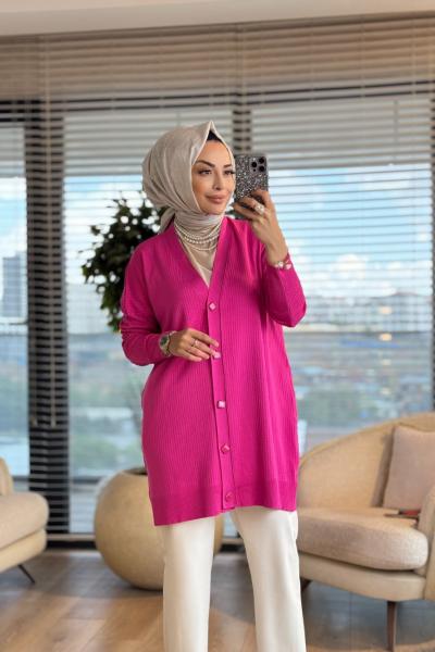 115 Boyuna Fitilli Hırka Fuşya