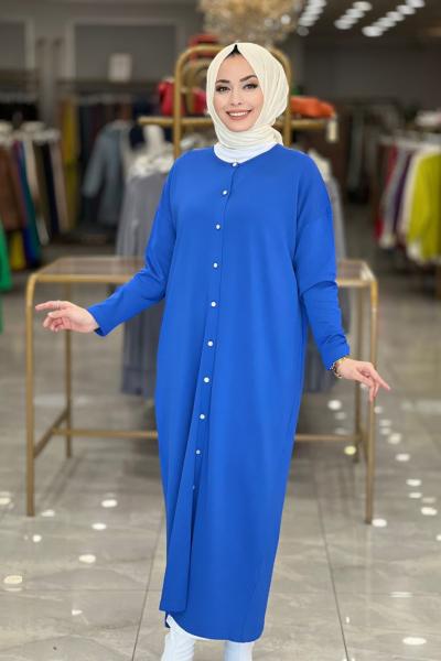 119 Merserize Ön Düğmeli Uzun Hırka Saks