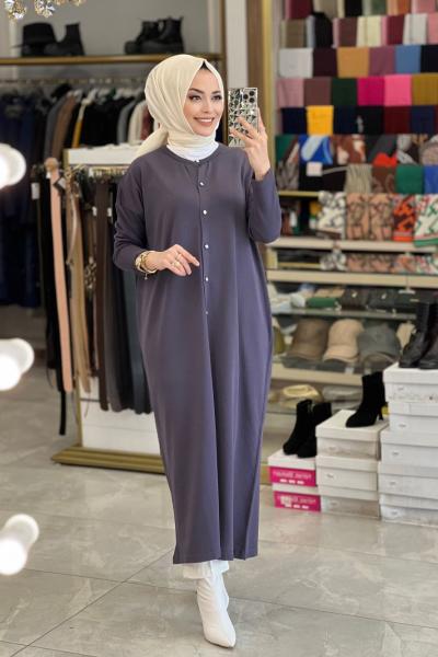 119 Merserize Ön Düğmeli Uzun Hırka Antrasit