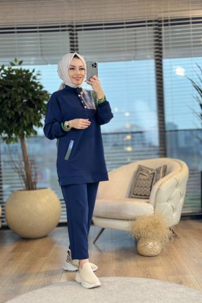 1195 Arka Kare Desen Takım Lacivert