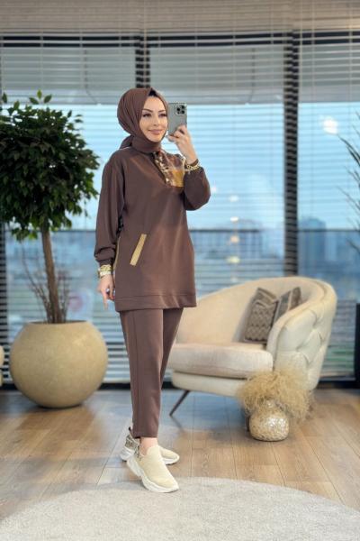 1195 Arka Kare Desen Takım Kahve