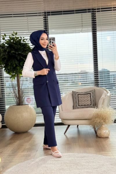 120006 Kruvaze Yelek Pantolon Takım Lacivert