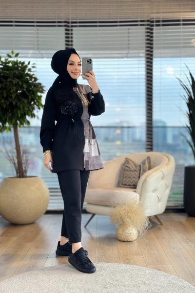 1205 Patcwork Takım Siyah