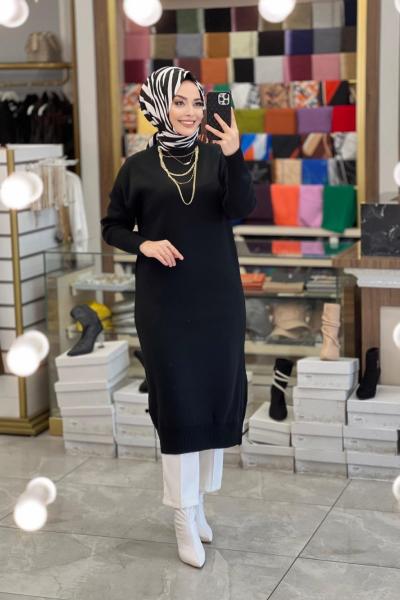 1215 Triko Elbise Siyah