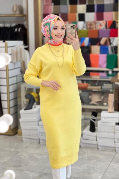 1215 Triko Elbise Sarı