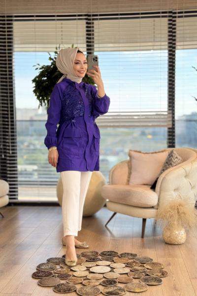 1234 Roba Şifon Parça Detaylı Kap Mor