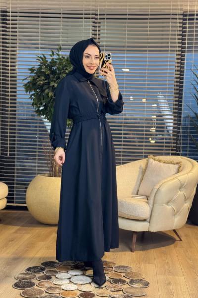 12667 Önü Fermuarlı Tek Cepli Elbise Siyah