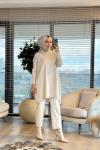 127 Kolları Lastik Örgü Triko Tunik Bej