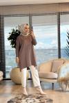 127 Kolları Lastik Örgü Triko Tunik Vizon