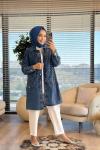 127500 Serpme Taş İşlemeli Kot Gömlek Mavi