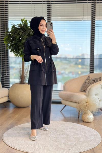 1288 Roba File Hasır Ön Fermuarlı Takım Siyah