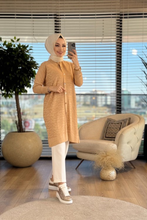 13041 Damar Desen Hırka Camel