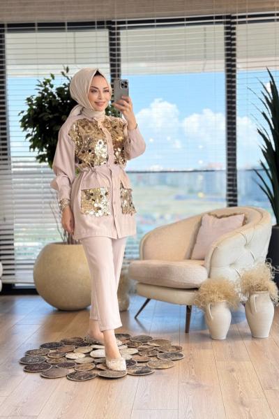 1308 Önü Pullu Takım Bej