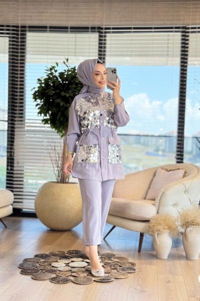 1308 Önü Pullu Takım Gri