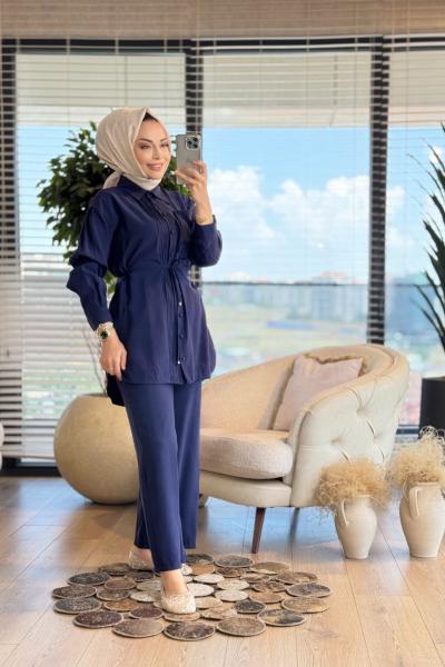 1335 Ön Ve Cep Üstü Nervür Dikişli Takım Lacivert