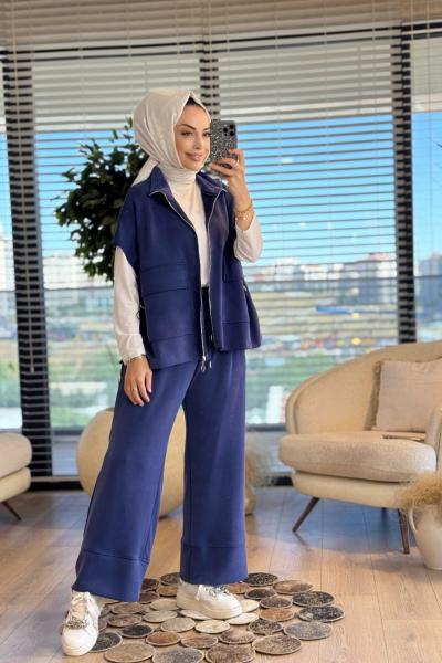 1366 Üst Yelekli Cep Kapaklı Takım Lacivert