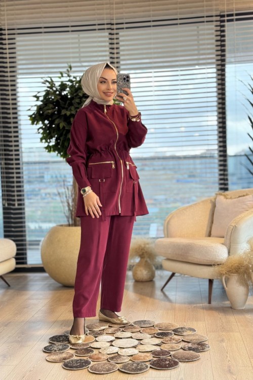 1377 Önü Büyük Cepli Takım Bordo