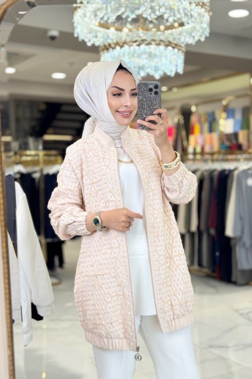 14-1158 Kabartma Desen Ceket Bej