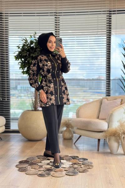 1402 Üstü Leopar Desenli Fermuarlı Takım Leopar