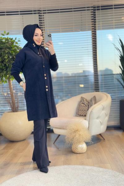 140289 Angora Hakim Yaka Çıtçıtlı Hırka Siyah