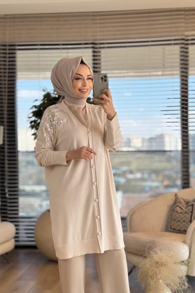 140331 Omuz Nakış Detaylı Hırka Ekru