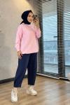 140470 Sıfır Yaka Triko Tunik Pembe