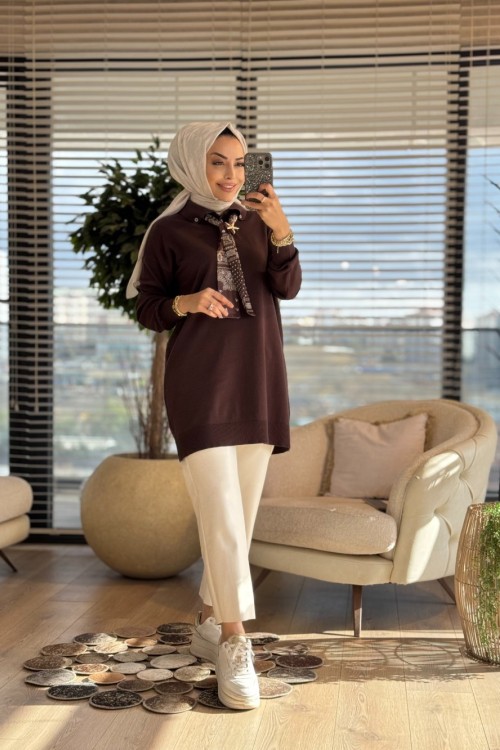 140506 Korsman Flarlı Triko Tunik Kahve